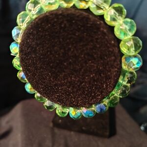 HANDMADE Green Glass Beaded Bracelet, Stretch, 7 Inches